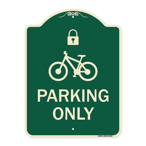 Parking With Cycle and Lock Symbol Heavy-Gauge Aluminum Architectural Sign, 24